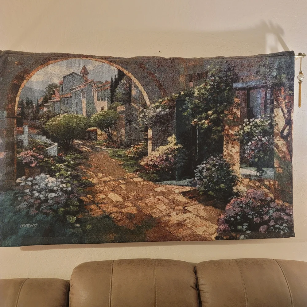 Scenic Tapestry Wall Art with Archway Design